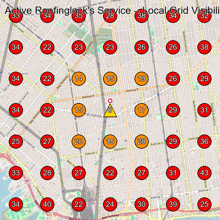Active Roofinglock's Service GeoGrid visibility map for General Contractor in Brooklyn